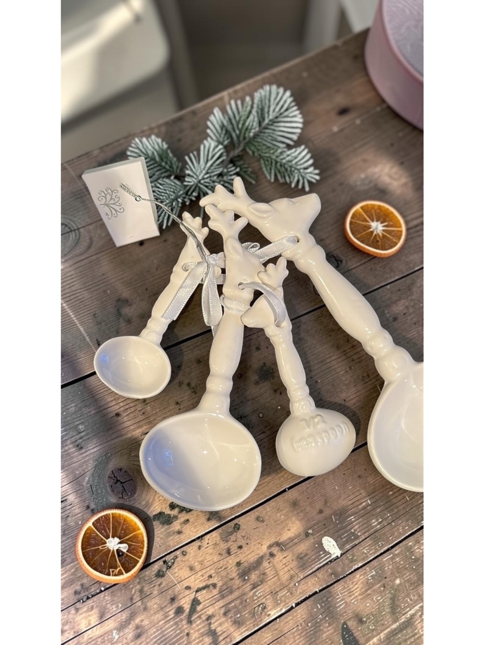 Silver Tree Ceramic Reindeer Measuring Spoons Set of 4 Christmas Holiday